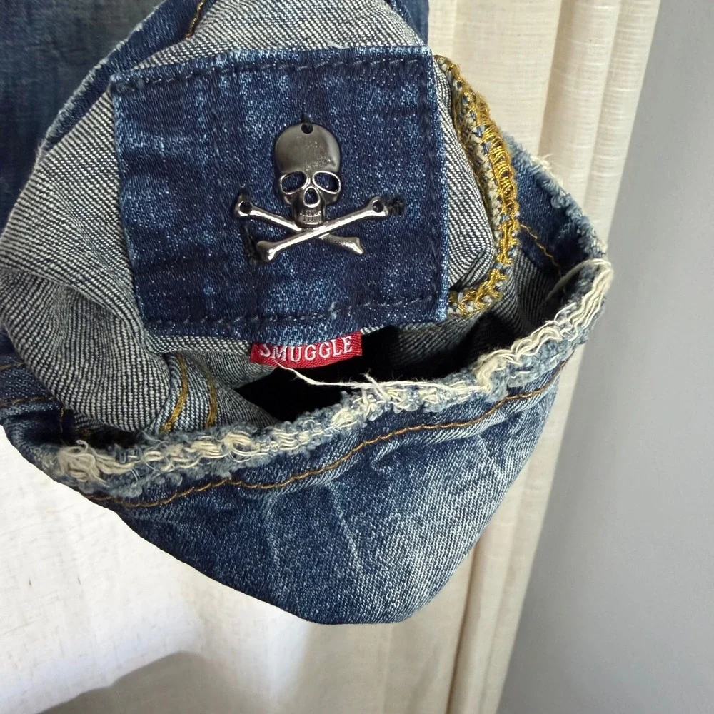 Smugglers Moon Distressed Ripped Paint Splatter Blue Jeans Button Fly Mens 42x33